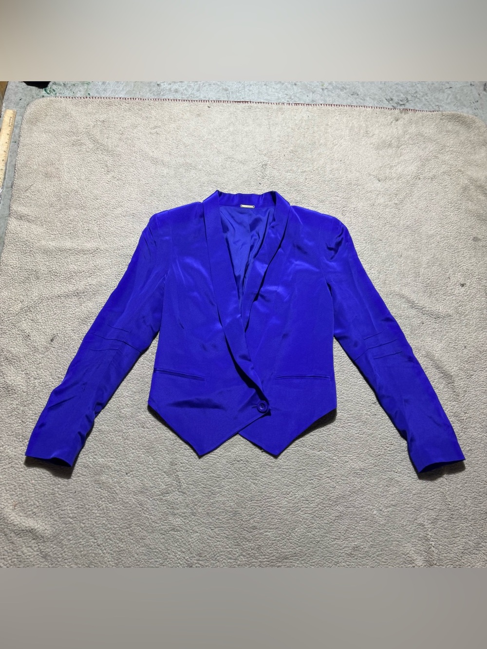 Rebecca Minkoff Jacket Womens 4 Becky Silk Blazer Cobalt Blue Long Sleeve Top